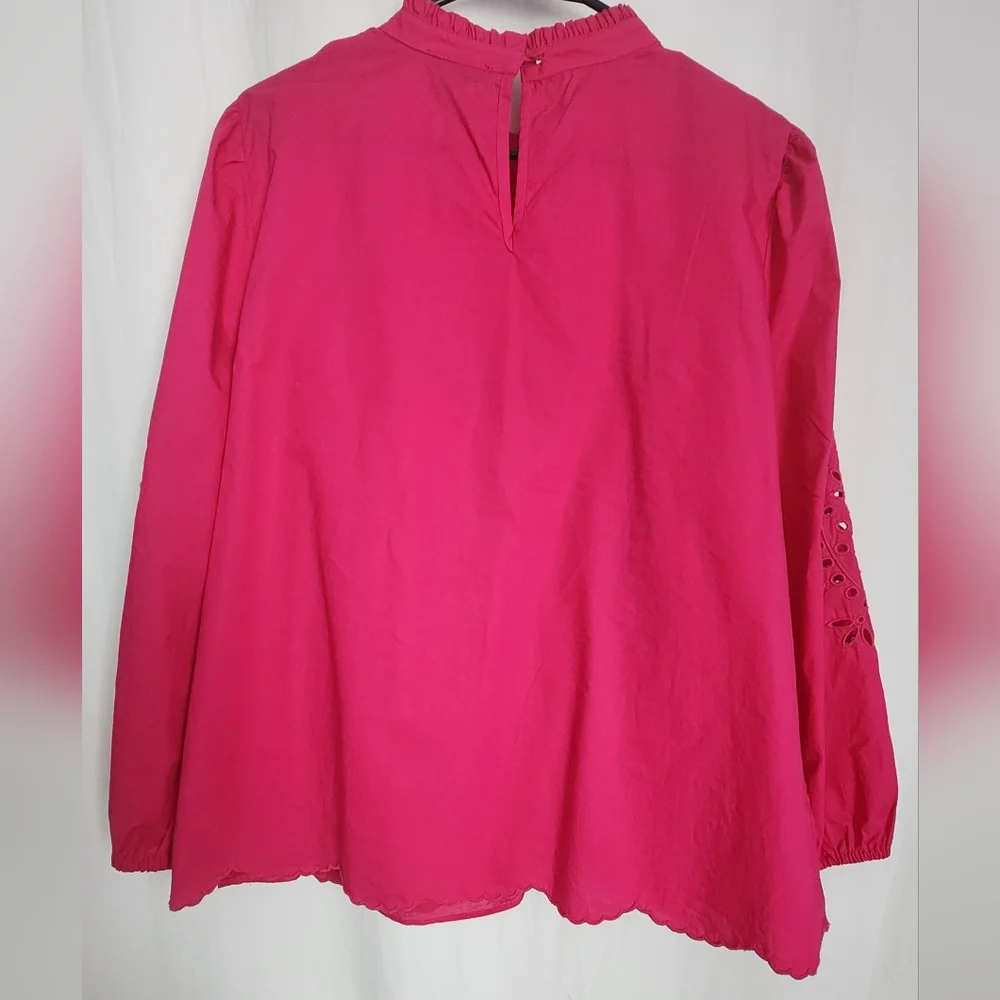 J.Crew Mockneck Cotton Eyelet Top With Cami, Size L,  Fuchsia Pink, Excellent